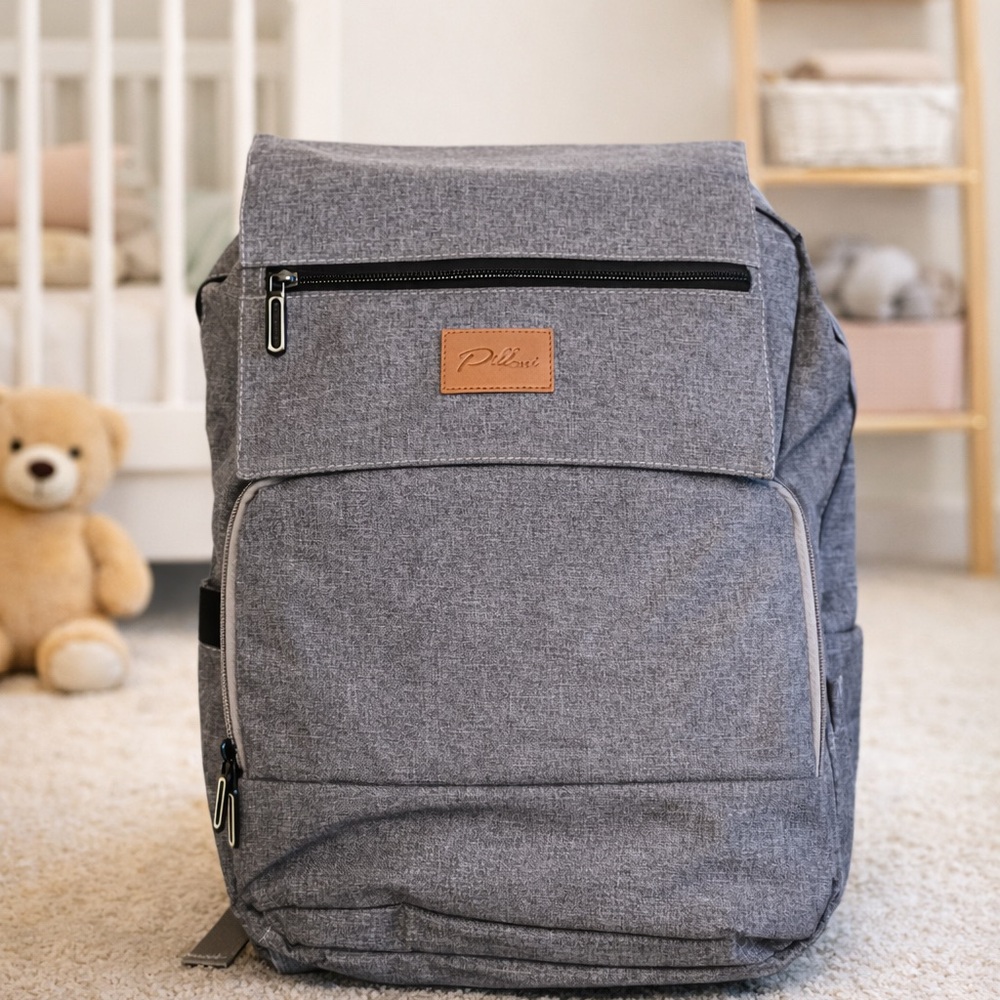Pillani Diaper Bag Backpack w/ Changing Station – Gray